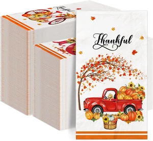 100 Pcs Fall Guest Napkins – Thanksgiving Disposable Napkins with Watercolor Tru - Imagen 1 de 12