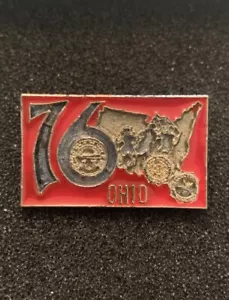 Vintage 76 Ohio USA Brass Tone Red Enamel Souvenir Travel Lapel Dual Pin - SP9 - Bild 1 von 3