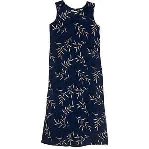 Vintage Jennifer Moore ärmelloses Maxikleid Seide Herbst Blumendruck marineblau 6 Grunge - Bild 1 von 10
