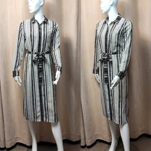 ABITO CAMICIA M&S manica lunga lunghezza MIDI ~ varie taglie ~ AVORIO e NERO - Foto 1 di 11