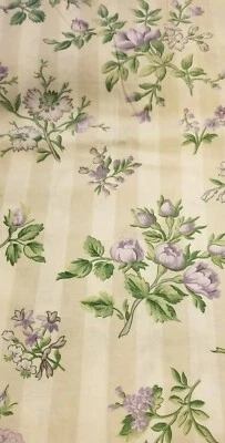 Material a Rayas Amarillo Crema 30" x 70" Vintage, Flores Púrpura Lavanda, Primavera Foto 1 de 4