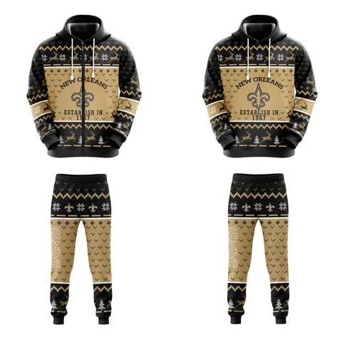 New Orleans Saints Christmas Tracksuit Outfits Casual Hoodie Set Pants Sweatsuit Cover
