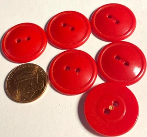 Set of 6 Vintage NOS Glossy Red Plastic Sew-thru Buttons 7/8" 22.5mm 14805 - Picture 1 of 2