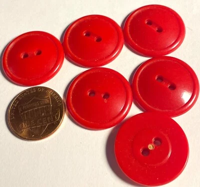 Set of 6 Vintage NOS Glossy Red Plastic Sew-thru Buttons 7/8" 22.5mm 14805 - Image 1 of 2