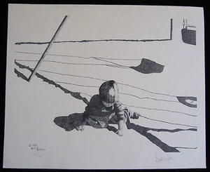 Junge Kind im Park DAVID SCHOR Original Bleistiftzeichnung Druck signiert limitiert - Bild 1 von 5