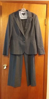 Atelier Womens 2 Piece Pant Suit Gray With Hints Of Blue 2 Button Sz 12 - Image 1 of 4