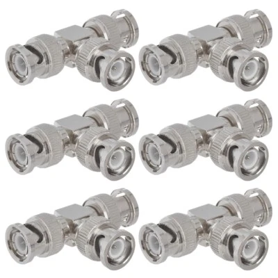 6x BNC 1 Male to 2 Male Coax Coaxial Cable Adapter Splitter Connector Video CCTV - Image 1 of 2