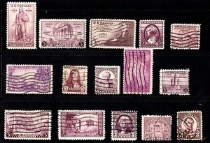 1936-  U.S. Commems 3c+  Purples Mixed Lot of 15  Sc#776-  Used  Neat! - Picture 1 of 1