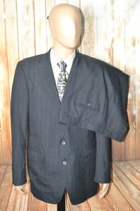 Hickey Freeman Men Black Wool Stripe 2 Front Button Suit Sz 44L Wst 38x32 - Picture 1 of 24