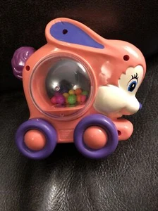 Vintage 1994 Gerber Rolling Pink Bunny Rabbit Popping Baby Toy Plastic - Picture 1 of 5