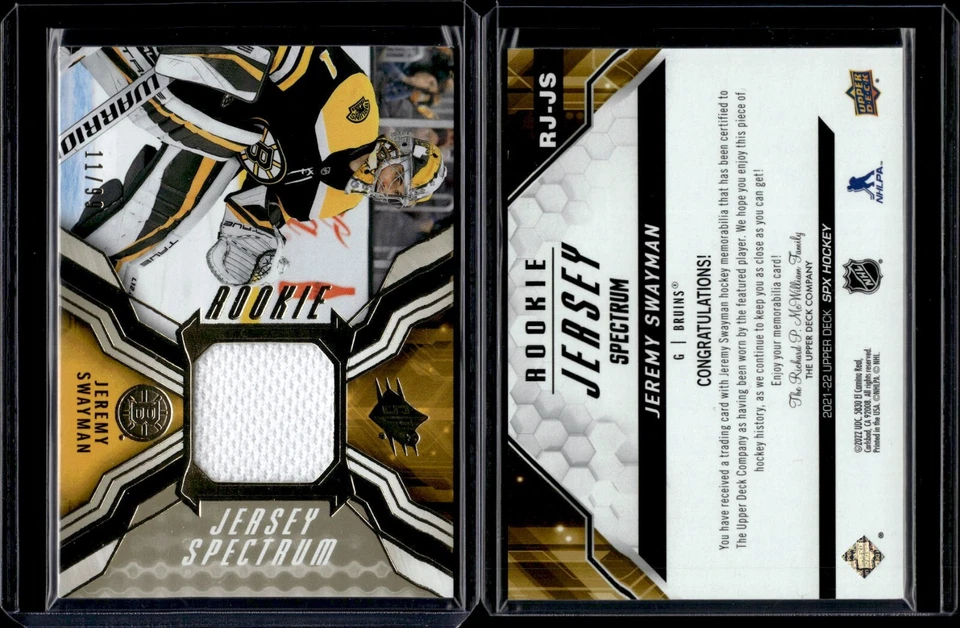 2021-22 SPx Hockey Rookie Jersey Spectrum #RJ-JS Jeremy Swayman /99 - Image 1 of 2