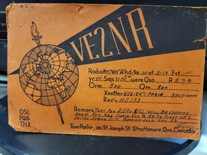 Tarjeta postal QSL radioaficionado de colección VE2NR Tom Parkin 1955 Strathmore Quebec - Imagen 1 de 1