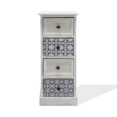 MOBILI REBECCA Cassettiera Mobiletto in Legno Bianco e Blu con 4 Cassetti Bagno Shabby Chic