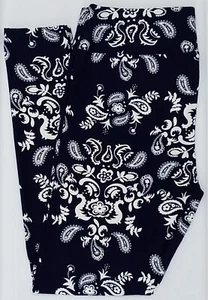 OS LuLaRoe One Size Leggings Beautiful Paisley Print on Dark Navy Blue U66 New - Picture 1 of 6