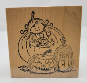 Jack-o-Lanterns Kürbisse Kostüm Holzhalterung Gummistempel Halloween Door County - Bild 1 von 8