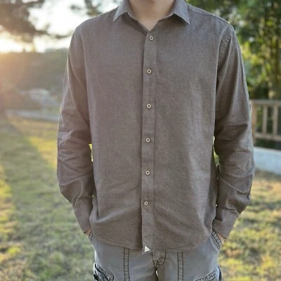 Camisa de Franela UNTUCKit IL Palio Para Hombres Grande Marrón Cepillo Algodón Sarga Mangas Largas Foto 1 de 4