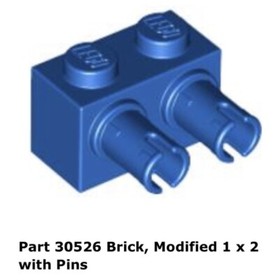 Lego 1x 30526 Blue Brick, Modified 1 x 2 with Pins 9526