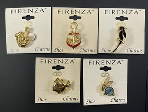Firenza Shoe Charm Gold Tone Noah’s Ark Fish Bird Rabbit Anchor NIP Lot Of 5 - Picture 1 of 24