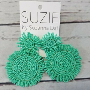 Pendientes de gota de disco con flecos turquesa con cuentas Suzi by Suzanna Dai - Imagen 1 de 3