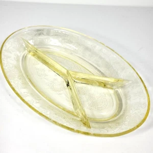 Yellow Hazel Atlas Florentine #2 Depression Glass Divided Oval Relish Dish VTG - Picture 1 of 7
