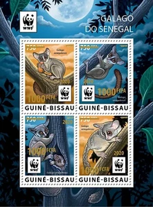 WWF Senegal GALAGOS Affen GOLDFOLIENAUFDRUCK 4-Markenbogen 2020 Guinea-Bissau - Bild 1 von 1