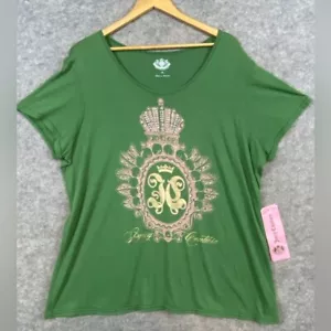 Juicy Couture NWT Y2K Vintage T-Shirt Size 3X Green Pink Crystals Blink Crown - Picture 1 of 12