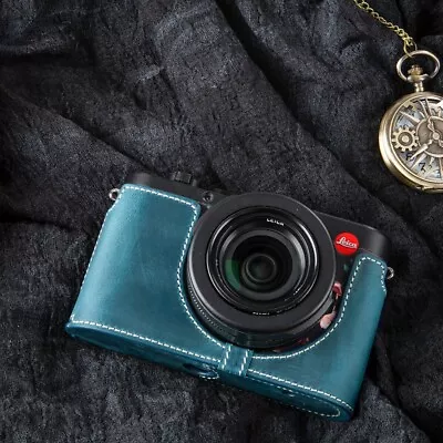 Genuine Real Leather Half Camera Case Bag Cover for Leica D-Lux 8 Case Blue - Image 1 of 4