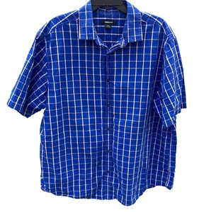 Claiborne Shirt Men’s XLT Blue Plaid Short Sleeve Button Up 100% Cotton Preppy - Picture 1 of 8