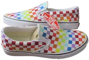 Vans Men's Classic Slip On Rainbow True White Checkerboard Shoes Size 11.5 NIB - Picture 1 of 5