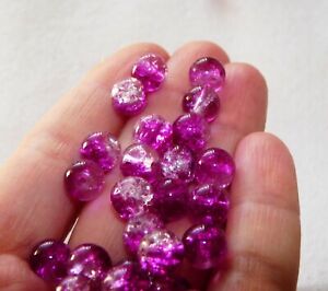 10x Purple Crackle Glass Beads 8mm Cracked Marbles Drilled Colored Spacer Beads