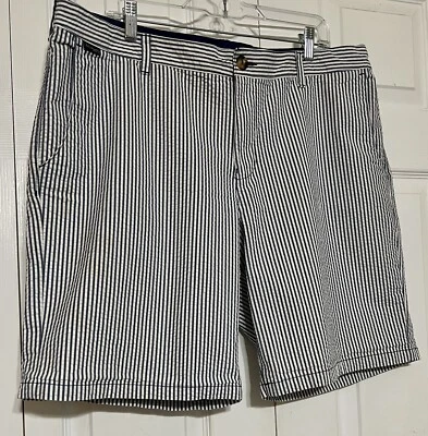 "Pantalones cortos Columbia PFG para hombre 40 W ajuste regular azul marino a rayas Seersucker mezcla de algodón 9,5"""  Foto 1 de 4