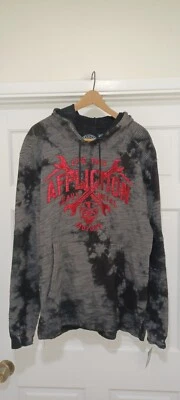 New Affliction Hoodie Mens XL Gray Blk MC Heavy Metal Skull Thermal HS Weld - Image 1 of 4