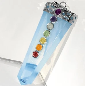 HIGH ENERGY Opalite Crystal 7 Chakra Stone Pendant Silver Opal Necklace CHARGED - Picture 1 of 8