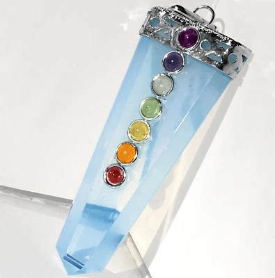 HIGH ENERGY Opalite Crystal 7 Chakra Stone Pendant Silver Opal Necklace CHARGED - Image 1 of 4