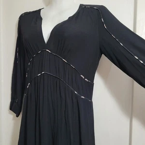 Ba&sh Black Boho Tunic Dress Size 1 UK 8 Small Viscose 3/4 Sleeve Deep V-Neck - Picture 1 of 9