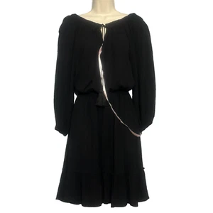 Misguided Womens Dress 2 Tall Bardot Tassel Black Crinkle Ruffle Peasant Boho - Picture 1 of 12