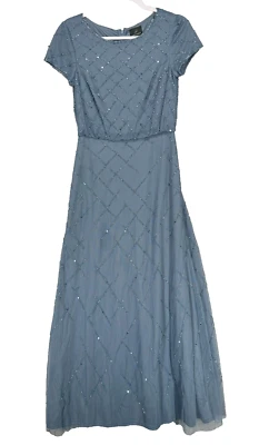 ADRIANNA PAPELL Gown Size 2 Light Blue Beaded Sequin Blouson FLAWS - Image 1 of 4