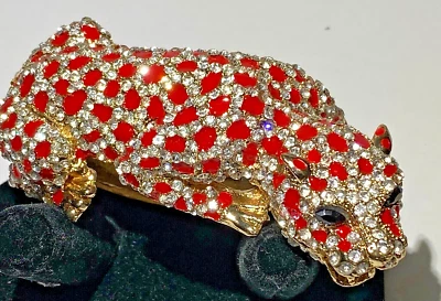 ÚNICO BRAZALETE PANTERA AGACHADA BISAGRAS CRISTAL Y ESMALTE ROJIZO Foto 1 de 4