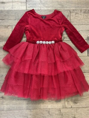 Vestido Zunie Niñas Talla 8 Terciopelo Rojo Manga 3/4 Boda, Papá Hija Baile Foto 1 de 4