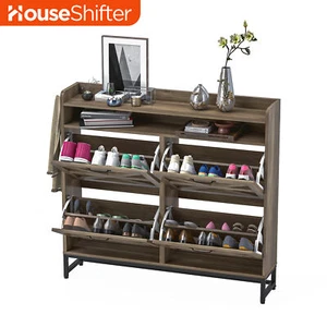 24 Pairs Farmhouse Shoe Cabinet Storage 4 Flip Drawers Sneakers Rack Side Hooks - Picture 1 of 11