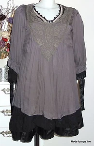 Ester Elenora Tunique Chemisier Violet Gris - Haut 10149 Taille 36 38 40 - Imagen 1 de 3