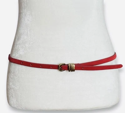 Ladies Vintage Style Slim Belt Pink Coral Suede Feel With Gold Tone Buckle 46” - Image 1 of 4