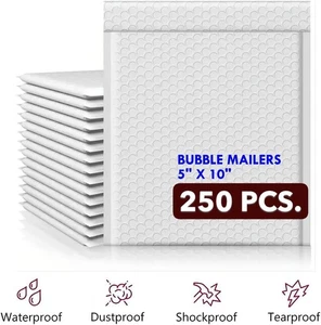 250 PACK 5" X 10" #00 Poly Bubble Mailers Tough Peel & Seal Lt Grey Bag - Picture 1 of 3