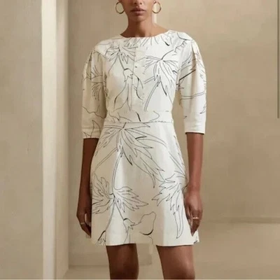 Vestido Banana Republic Marfil Estampado Tropical Mezcla de Lino Manga Abullonada Talla 16 ¡Nuevo! Foto 1 de 4