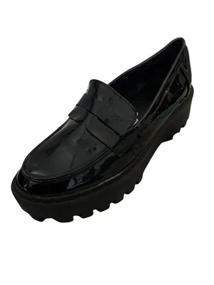 竹制黑色厚底漆皮厚便士乐福鞋女式 6.5 码 — 第 1/4 张图片