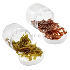 50PCS/Box Soft Plastic Worm Floating Bass Fishing Lure 2.36'' - Picture 1 of 8
