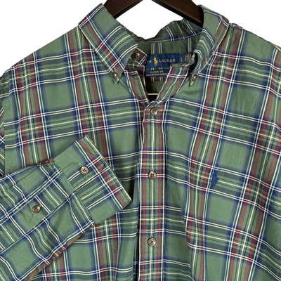 Ralph Lauren Button Down Shirt Men L Plaid Green Red Navy Christmas Preppy - Image 1 of 4