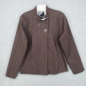 Volcom Jacket Womens Medium Brown Button Up Long Sleeve Pockets Striped - Picture 1 of 13