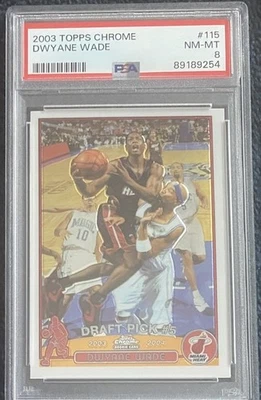 Tarjeta de novato Topps 2003 cromada Dwyane Wade (Miami Heat) selección del draft #5 radiocontrol PSA 8 Foto 1 de 2