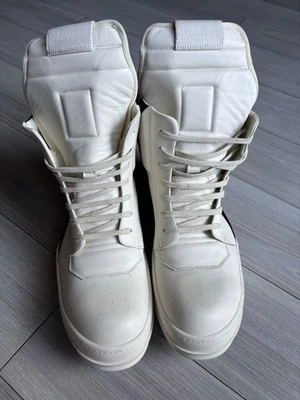 Rick Owens Leather Geobasket Sneaker In Milk / Black White Size 48 (15US) - Image 1 of 4